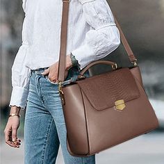 Color: Coffee Perfect Size & Fit: Dimension Of This Laptop Bag Is 16" X 5.8" X 12.3"(L*W*H); Top Handles: 3.2"; Shoulder Strap: 10.8" - 23.2"; Weight: 2.6 Lb. Classy Laptop Bag For Women: Nubily Laptop Briefcase Made Of Quality Crocodile Pattern Leather On Top And Polyester Lining, Offers Water-Repellent & Scratch-Resistant Advantage, Trimmed With Contrasting Antique Gold-Toned Hardware That Conveys A Classic Vintage Fashion Look And Feel. Brown Everyday Flap Satchel, Brown Flap Satchel For Everyday, Everyday Brown Flap Satchel, Large Brown Satchel For Daily Use, Large Brown Rectangular Satchel, Large Rectangular Brown Satchel, Large Top Handle Satchel For Travel, Large Brown Double Handle Satchel, Everyday Large Brown Satchel