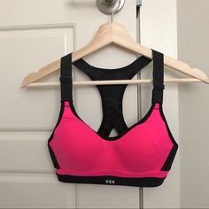 Color: Hello Lovely S45, With Mesh Vs Logo On The Back. Never Worn, I Wear Tank Tops Way More Than Sports Bra So Decide To Sell It. Pink Sports Bra With Stretch, Pink Fitted Gym Bra, Pink Fitted Sporty Bra, Pink Fitted Workout Bra, Sporty Fitted Pink Bra, Sporty Pink Bra, Vs Logo, 32a Bra, Corset Bra