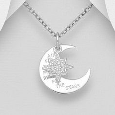 Illuminate your journey with our 925 Sterling Silver Moon jewelry Set, featuring dazzling CZ diamonds and the inspiring message: "AIM FOR THE MOON REACH FOR THE STARS." You can select size of the chain that is already included. Moon And Star Necklace, Horseshoe Earrings, Moon Necklace Silver, Moon And Star Earrings, Elephant Earrings, Reach For The Stars, Silver Elephants, Moon And Star, Necklace And Earrings Set