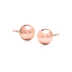 Ross-Simons - 8mm 14kt Rose Gold Ball Stud Earrings. These 8mm 14kt rose gold ball stud earrings are classic and understated. But their warm tones and polished finish make them chic in their own right! Post/clutch, 14kt rose gold earrings. Classic 14k Rose Gold Round Earrings, Classic Rose Gold Earrings With Polished Finish, Classic Round Rose Gold Earrings, Classic Rose Gold Round Earrings, Classic Hypoallergenic Rose Gold Earrings, Ball Stud Earrings, Fine Jewelery, Rose Gold Earrings, Gold Earrings