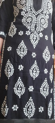 Chikankari kurta , handmane Gift for girls, birthday gift, Size free Only 1 available Bohemian Kurta With Cutdana For Puja, Festive Cotton Kurta With Short Sleeves, Festive Short Sleeve Cotton Kurta, Black Cotton Kurta With Traditional Patterns, Traditional Short Sleeve Kurta For Navratri, Traditional Short Sleeve Festive Kurta, Festive Embroidered Patterned Kurta, Festive Cotton Kurta With Motifs, Traditional Black Block Print Kurta