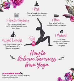 a woman doing yoga poses with the words how to relieze sores from yoga