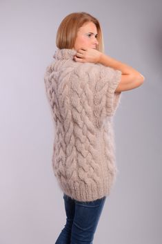 Soft cable knit mohair sweater with short sleeves, Shawl collar. This is an excellent choice for a gift for your loved ones or for yourself. Wear it with jeans, tights, skirts, trousers. Suitable for any occasion. We can knit it for you in any color, size and length you desire. create your personal style with us. Materials : longhair mohair. All the measurements are taken with the item flat and not stretched Please check carefully the described measurements before you decide to purchase this ite Knitted Short Sleeve Sweater For Winter, Winter Knit Sweater With Short Sleeves, Beige Knitted Short Sleeve Sweater, Winter Cable Knit Short Sleeve Sweater, Mohair Jumpers, Chunky Turtleneck Sweater, Sweater Shawl, Cable Knit Vest, Knitting Paterns