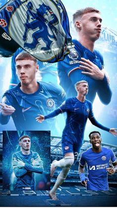 a collage of soccer players in blue uniforms