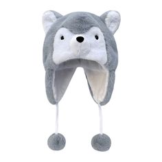 Cartoon Husky Plush Hat Novelty Winter Mini Cap, Novelty Mini Cap For Winter, Cute Winter Hat With Short Brim, Novelty Brimmed Winter Hats, Novelty Winter Cap Hats, Novelty Winter Cap Style Hat, Novelty Winter Cap, Winter Novelty Brimmed Costume Hats And Headpieces, Winter Novelty Hats Adjustable