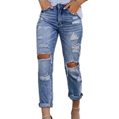 Introducing the 2023 Spring-Summer Collection's must-have distressed women's slim fit jeans. the ultimate embodiment of grunge-style fashion!Why These Jeans Should Be Your Next PurchaseExuding a modern edginess. these mid-waist jeans feature a zipper & button closure. distressed detailing. and a slim-fit cut that will make you stand out from the crowd. The intricate pattern embellishments across the fabric add a layer of sophistication. making them a testament to luxury and class.Standout Featur Trendy Dark Wash Distressed Jeans, Relaxed Fit Dark Wash Ripped Cropped Jeans, Ripped Relaxed Fit Cropped Jeans In Dark Wash, Trendy Distressed Mid-rise Jeans, Trendy Mid-rise Distressed Jeans, Trendy Ripped Medium Wash Cropped Jeans, Trendy Dark Wash Ripped Cropped Jeans, Slim Fit Straight Leg Summer Jeans, Trendy Ripped Cropped Jeans In Medium Wash