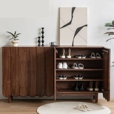 The core idea of the design is to make full use of the internal space to meet the storage needs of a family of three DICIXA | DICIXA Black Walnut Minimalist Shoe Cabinet Pair Solid Wood Shoe Storage Cabinet 39.37 H x 70.86 W x 15.35 D in Solid Wood in Brown | 36 | Wayfair Minimalist Shoe Cabinet, Wood Shoe Storage, Wood Shoe, Teen Bedroom Furniture, Wood Shoes, Door Hardware Interior, Minimalist Shoes, Nursery Furniture Sets, Bench With Shoe Storage