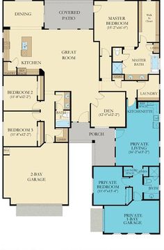 the floor plan for a two story home with three bedroom and an attached living area