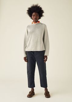 Gabi Cotton Pull On Pants | Soft Black | TOAST Relaxed Fit Pants With Ribbed Cuffs For Work, Relaxed Fit Bottoms With Ribbed Cuffs For Work, Relaxed Fit Workwear Pants With Ribbed Cuffs, Fall Cropped Leg Relaxed Fit Chinos, Fall Chinos With Elastic Waistband And Tapered Leg, Workwear Jeans, Sweater Jumpsuit, Denim Outerwear, Linen Trousers