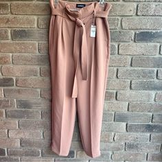 Express Pants, Size 8, High Rise Ankle, Peach Colored Fun Sassy Perfect For Spring And Summer Spring Business Casual Pants With Tie Waist, Pink Workwear Pants With Belt Loops, Pink Tapered Leg Bottoms For Work, Pink Bottoms With Belt Loops For Work, Pink Tapered Leg Workwear Pants, Pink Tapered Leg Bottoms For Fall, Pink Tapered Leg Pants For Work, Spring Pink Bottoms With Belt Loops, Pink Fall Workwear Pants