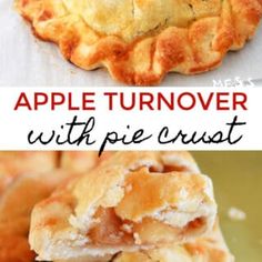 an apple turnoverer with pie crust is shown in this collage and has the title above it