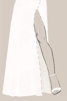 a drawing of a bride's dress with her hand on the back of her wedding gown