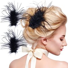 PRICES MAY VARY. Black Feather Hairgrip: You will get 2 Pcs feather hair clips, novel design and exquisite workmanship, a fashion hiar accessories attract everyone's attention. Material: Our ostrich hair clip for women are made of alloy and feather, decorate with feather, the clip design easy to take and take off, and can hold the hair firmly and won't hurt you skin. Exquisite Design: The women's feather hair accessories with black feather ornament, soft feather will add more charming and elegan Bride Party, Retro Hair, Feather Hair Clips, Christmas Beauty, Women Bride, Hair Accessories Clips, Valentine Wedding, Retro Hairstyles, Feathered Hairstyles