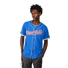 Upgrade your style this season with the Brooklyn Cloth NY Excelsior Baseball Jersey. It comes in vibrant Red and Royal Blue, adding classic charm to your wardrobe. With short sleeves and breathable mesh fabric, it keeps you comfortable all day. The button-up design and New York patches on the front blend sporty and stylish elements. Pair it with thrifted pants and sneakers for a cool look. Elevate your casual style with this versatile and trendy baseball jersey. Size: M.  Color: Multicolor. Blue Cotton Baseball Jersey With Baseball Collar, Blue Cotton Baseball Jersey With Collar, Blue Sports Top With Baseball Collar, Blue Cotton Tops With Baseball Collar, Blue Baseball Jersey With Collar For Streetwear, Casual Blue Baseball Jersey, Blue Crew Neck Baseball Jersey For Streetwear, Blue Sporty Tops With Baseball Collar, Casual Blue Top With Baseball Collar