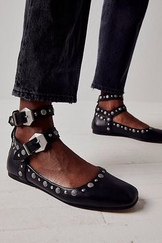 Strap Flats, Studded Flats, Rounded Square, Chic Shoes, Free People Shoes, Buckle Shoes, Mary Jane Flats, Day Outfit, Strap Design