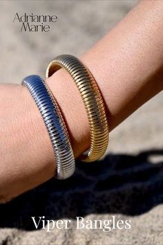 Gold and Silver stretch bangles Trendy Flexible Bangle Bracelets, Trendy Stackable Bangle Stretch Bracelet, Trendy Bangle Bracelet, Trendy Stackable Stretch Bangle Bracelet, Trendy Stackable Cuff Bangle Bracelet, Adjustable Slinky Stretch Bangle Bracelet, Double Up, Edgy Look, Mix And Match