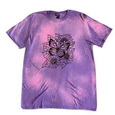 Brand New Handmade Bleach Dyed Floral Butterfly Heather Purple Short Sleeve T-Shirt Size Large. This Is Made With A Anvil By Gildan Lightweight T-Shirt. This Does Not Come With Tags. Location: T5 Hand Dyed Purple Short Sleeve T-shirt, Purple Hand Dyed Crew Neck T-shirt, Hand Dyed Purple Crew Neck T-shirt, Fun Christmas Shirts, Heather Purple, Bleach Dye, Floral Butterfly, Purple Shorts, Black Sparkle