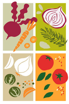 Vegetables paper-cut illustrations for social media, postcards, and print. Paper Cut, Social Media, Media