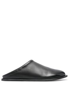 black calf leather round toe slip-on style branded footbed flat leather sole Luxury Slip-ons With Leather Lining And Round Toe, Slippers Black, Leather Slippers, Espadrille Sandals, Slides Shoes, Slide Slipper, Calf Leather, Mars, Espadrilles