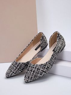 Elevate your style with our Chic and Charming pointed toe slip-on flats. Ideal for work, parties, shopping, and school, these versatile shoes offer comfort and sophistication. Crafted for the modern woman, they effortlessly complement any outfit. Available now for an elevated and elegant look. Pattern Type : Colorblock, Geometric Color : Multicolor Size Fit : One Size Smaller Upper Material : Fabric Lining Material : PU Leather Insole Material : PU Leather Outsole Material : Rubber Size US Ball Black Pointed Toe Flats For Summer Party, Slip-on Flats For Party, Trendy Pointed Toe Flats For Summer Office, Spring Flat Slip-ons For Office, Spring Season Flat Slip-ons For Office, Spring Office Slip-ons Flat, Spring Office Flat Slip-ons, Black Slip-on Pointed Toe Flats For Casual Wear, Black Pointed Toe Flats For Summer