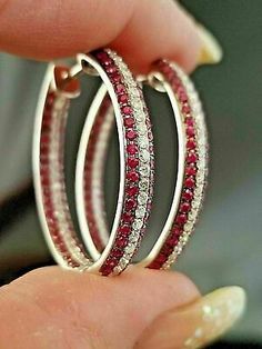 (eBay) 3Ct Round Simulated Red Ruby & Diamond Amazing Earrings 14K White Gold Finish Pink Sapphire Earrings, Sapphire And Diamond Earrings, Fancy Diamonds, Large Hoop Earrings, Jewelry Manufacturers, Sapphire Earrings, Ruby Diamond, Red Ruby, Huggie Hoop Earrings