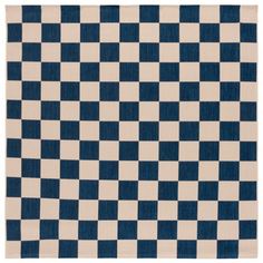 a blue and white checkerboard rug