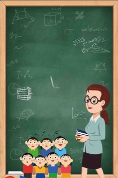 a woman standing in front of a blackboard with children