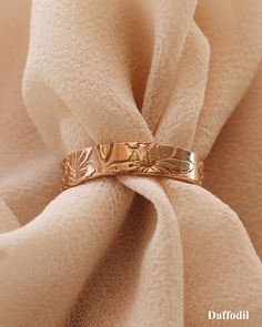 14K Gold Filled Birth Flower Hand Stamped Thick Ring Bands — Priscilla Ma Elegant Adjustable Flower Engraved Ring, Daffodil Birth Flower, January Jewelry, Thick Wedding Bands, Flower Wedding Band, Flat Bracelet, Ring Pattern, Hand Stamped Ring, Ring Bands