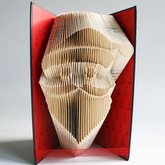 an open book with folded pages in the shape of a face