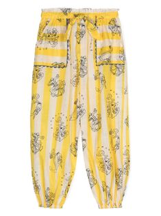 sunflower yellow/cream white cotton slub texture semi-sheer construction vertical stripe pattern all-over anchor print paperbag waist two side slash pockets scallop trim detail to the pockets ankle-length unlined tapered leg elasticated drawstring waistband Swim 2024, Seaside Holiday, Harem Girl, Australian Swimwear, Boho Chic Design, Harem Trousers, Teen Boy Outfits, Dress With Jean Jacket, Baby Boy Accessories