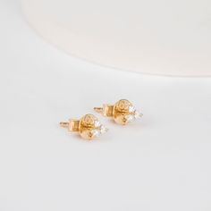 Amy Illuminate your look with our Solid Gold Stud Earrings, adorned with three stunning natural diamonds. Crafted with precision and elegance, these earrings are the perfect blend of sophistication and charm. Available in yellow gold, white gold, and rose gold, they are versatile and timeless additions to your jewelry collection, adding a touch of glamour to any outfit. - Handmade- Solid Gold- Natural Diamonds - G Color, SI Quality Diamonds- Total Diamond Carat Weight for a Pair: 0.14 ctw- Measu Delicate Diamond Earrings In Yellow Gold, Delicate Yellow Gold Diamond Earrings, Everyday Fine Jewelry Earrings With Single Diamond, White Gold Single Diamond Earrings For Everyday Luxury, Everyday Luxury 14k Gold Diamond White Earrings, Dainty Yellow Gold Diamond Earrings, Delicate Sterling Silver Diamond Earrings In Yellow Gold, Delicate 14k Gold Earrings With Diamond Accents, Delicate Yellow Gold Diamond Earrings In Sterling Silver