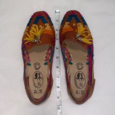 Made In Mexico New Were Slightly Too Big For Me. I’m A True Size 5.5, Sometimes A 6 I Think It Would Fit A True Size 6, Up To 6.5 So I Provided The Length Super Colorful And Original! Perfect For The Summer. Mexico Shoes, Betula Sandals, Mexican Huaraches, Cream Sandals, Fabric Sandals, Black Platform Sandals, Strappy Sandals Flat, Strappy Flats, Faux Fur Slippers