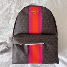 Brand New Designer Travel Tote Backpack, Designer Coated Canvas Satchel Backpack, Designer Tote Backpack With Removable Pouch, Designer Tote Backpack For Errands, Luxury Tote Backpack For Errands, Luxury Coated Canvas Backpack For Errands, Designer Backpack With Adjustable Strap, Multicolor Coated Canvas Bag For Travel, Multicolor Coated Canvas Bags For Travel