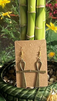 Ankh dangle earrings in rustic gold color Bronx, Favorite Jewelry, Jewelry Earrings Dangle, Gold Color, Etsy Earrings, Dangle Drop Earrings, Dangle Earrings, Etsy Accessories, Handmade Items