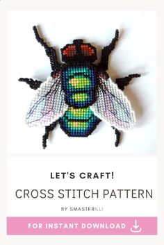 a cross stitch bee with the words let's craft on it, and an image of