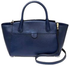 Classic Blue Satchel For Shopping, Elegant Blue Bags For Work, Elegant Navy Bag For Work, Elegant Blue Shoulder Bag For Work, Chic Blue Office Satchel, Blue Tote Bags For Workwear, Blue Crossbody Bag For Work, Blue Office Satchel With Removable Pouch, Blue Workwear Tote Satchel