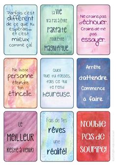 six different types of cards with french words in each card, one has an image of the