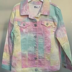 Epic Thread Denim Jacket Pastel Present Pastel Tie Dye New With Tag Cotton, Spandex Looks Good Comfortable Multicolor Casual Spring Outerwear, Casual Multicolor Spring Outerwear, Casual Multicolor Outerwear For Spring, Multicolor Cotton Outerwear For Spring, Spring Multicolor Cotton Outerwear, Colorful Casual Summer Outerwear, Casual Colorful Summer Outerwear, Multicolor Denim Jacket With Pockets For Spring, Multicolor Long Sleeve Denim Jacket For Summer