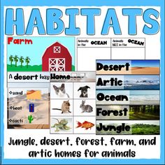 an animal themed poster with the words habitats and animals in different languages on it