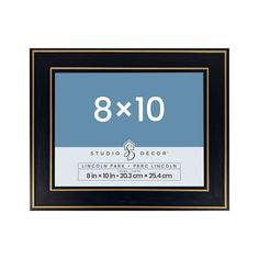 the 8x10 frame is black and gold with a blue border around it that says 8x10