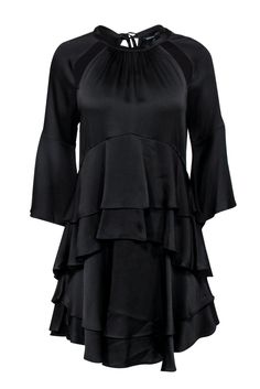 Current Boutique-Marissa Webb - Black Ruffle Tiered Dress w/ Cutouts Sz M Feminine Tiered Ruffle Dress For Date Night, Date Night Tiered Mini Dress With Ruffle Hem, Feminine Flowy Tiered Dress For Parties, Chic Tiered Dress For Date Night, Elegant Flowy Tiered Dress With Ruffled Skirt, Flowy Tiered Party Dress, Elegant Flowy Tiered Ruffle Dress, Elegant Flowy Mini Dress With Ruffled Skirt, Elegant Tiered Dress With Ruffle Hem