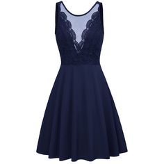 a women's dress with an open back and lace detailing on the top, navy blue