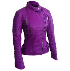 Women Purple Brando Padded Genuine Leather Jacket Black Leather Jackets, Purple Leather Jacket, Leather Blazer Women, Punk Woman, Studded Leather Jacket, Gloves Fashion, Western Outfit, Leather Jacket Style, Real Leather Jacket