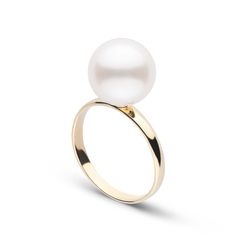 This classic ring design draws attention to the beauty of the freshadama grade 10.0-11.0 mm freshwater pearl. The sharp luster of the pearl is emphasized as it sits nested securely in the 2 mm gold band. Freshadama pearls are sorted highest .01% of the freshwater pearl harvest each year. These pearls are exceptionally difficult to collect, and we've been proudly offering them for decades through our exclusive partnerships in Asia. With less than 5% deviation from a perfectly round shape, these p Pearl Ring Design, South Sea Pearl Ring, Akoya Pearl Ring, Saltwater Pearls, Jewelry Appraisal, Pearl Jewellery, Sea Pearl, Sea Pearls, South Sea Pearls