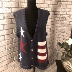 Vest Absolutely Vintage And Beautiful To Be Honest I Wore This Vest Twice; Once This Last Fourth Of July And Once Prior To That Which I Can’t Remember. Sits In My Closet Otherwise. Size Small But A Healthy Small Notice Under Armpit Where Stars Are Is A Red Dye Spot Which Was There When I Purchased. You Do Not See It When Wearing Vest. 55% Ramie 45% Cotton Unique Vest Great Condition Take Me To Your Closet Fashionista Lots Of Compliments For Sure I Love Offers Red Dye, Twice Once, To Be Honest, Be Honest, Womens Vest, Fourth Of July, Red And Blue, Jackets For Women, Jackets & Coats