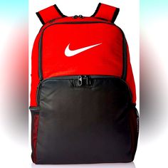 Extra Large Red Nike Brasilia Backpack With Space For A Laptop Nike Standard Backpack, Red Rectangular Sports Bag, University Red Everyday Backpack, Red Rectangular Travel Backpack, Rectangular Red Travel Backpack, Functional Nike Bag For Back To School, Red Rectangular Backpack For Back To School, Sporty Red Rectangular Bag, University Red Backpack For Everyday Use