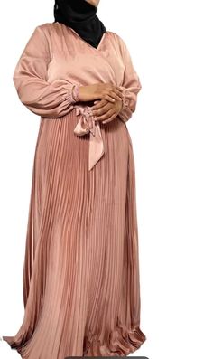 Pleated Satin Abaya Full Sleeve Women Maxi Dress Muslim Modesty  Elegant Robe Great for any occasions Modest Pleated Midi Dress, Modest Pleated Maxi Dress, Spring Long Sleeve Pleated Dress With Accordion Pleats, Spring Pleated Dress With Accordion Pleats And Long Sleeves, Elegant Pink Pleated Dress, Modest Flowy Pleated Maxi Dress, Chic Long Sleeve Pleated Dress With Accordion Pleats, Flowy Pleated Dress For Formal Occasions, Long Sleeve Pleated Dress For Evening