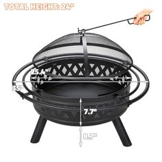 the total height of an outdoor fire pit is shown with measurements for each piece and how to use it