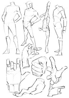 some sketches of people standing and sitting in different positions