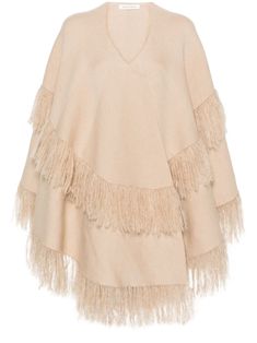 beige wool blend stretch-design cape design V-neck fringed edge asymmetric hem Fringe Cape, Cape Designs, Jacket Cape, City Dress, Airport Fashion, Jonathan Adler, Demi Fine Jewelry, Malene Birger, By Malene Birger